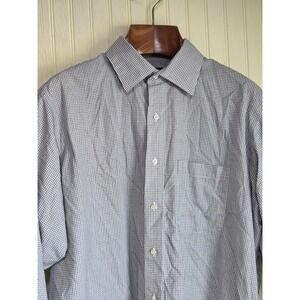 Berkley Jensen Shirt Mens‎ Large Gray Check Wrinkle Free 100% Cotton Button Down